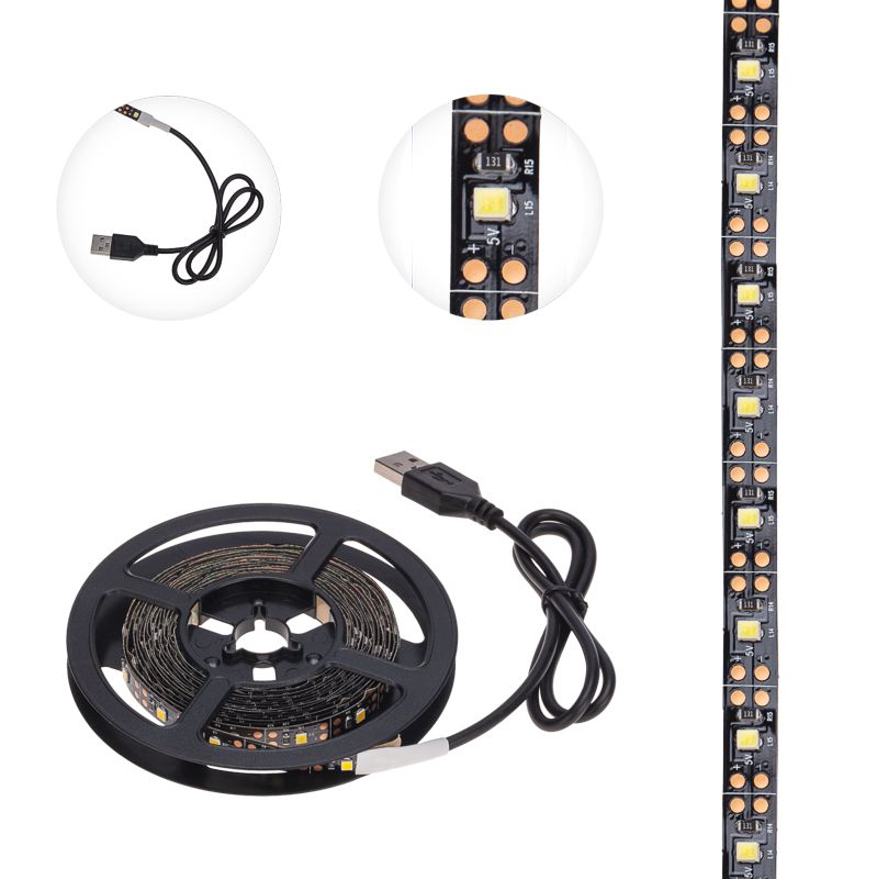 Лента светодиодная 5В, SMD2835, 4,8Вт/м, 60 LED/м, 2700K, 8мм, 3м, с USB коннектором, черная, IP20 LAMPER - Фото 3