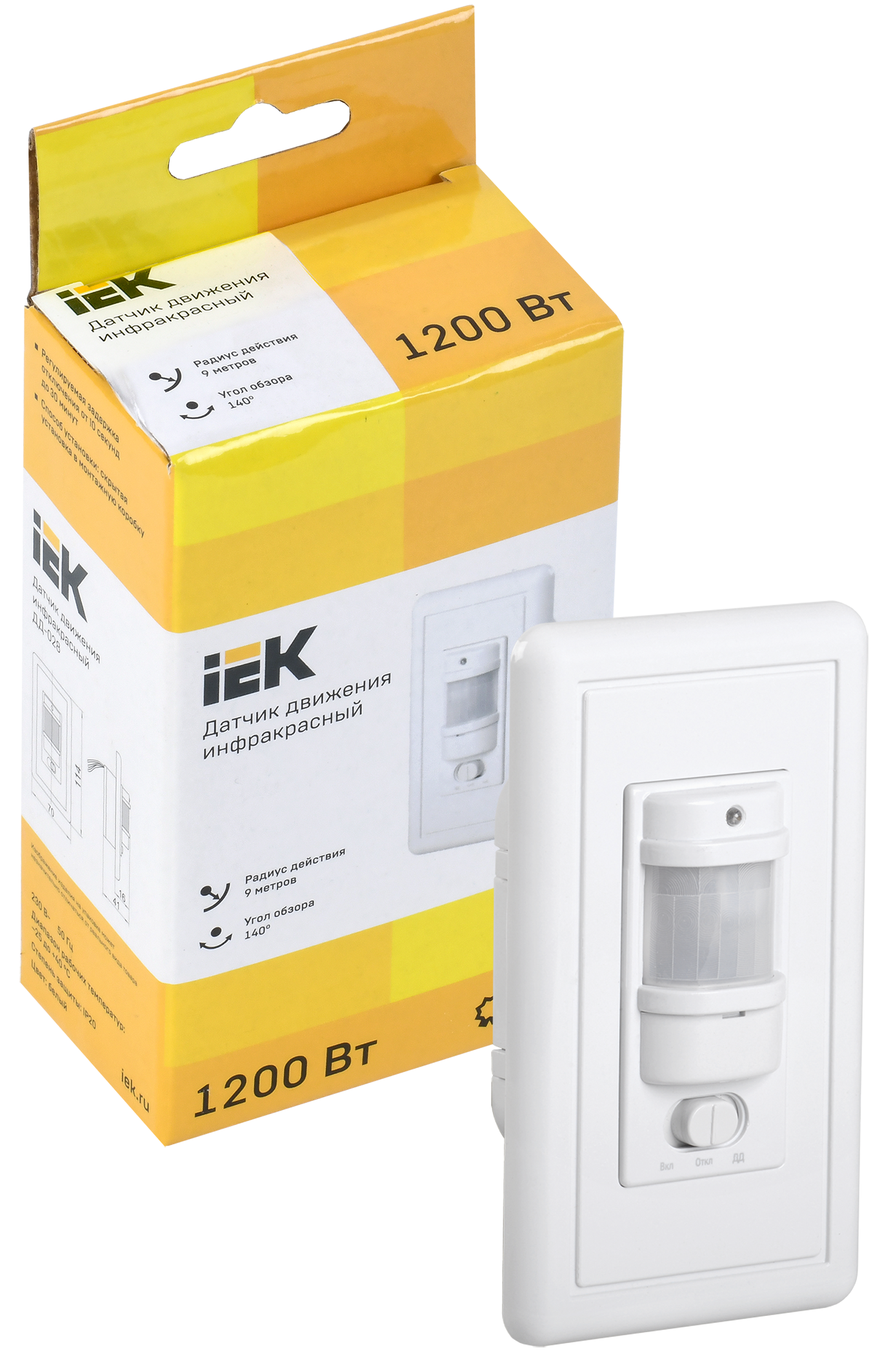 Датчик движения ДД-028 1200Вт 140град 9м IP20 белый IEK - Фото 3