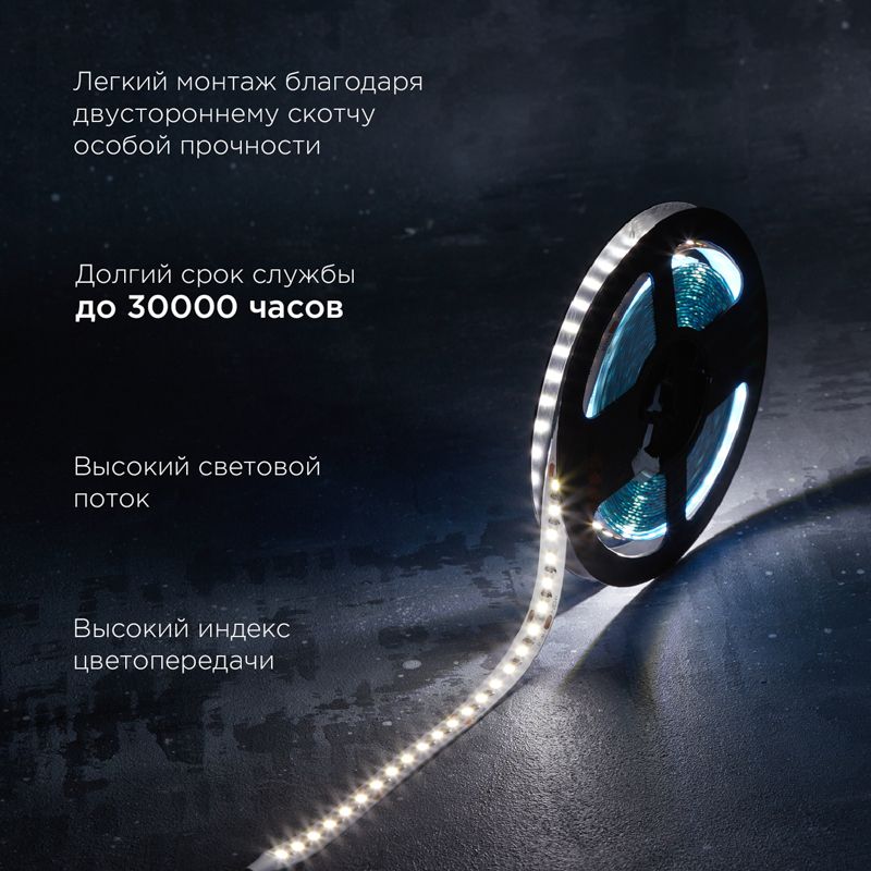 Лента светодиодная 24В, SMD2835, 9,6Вт/м, 120 LED/м, 4000K, 10мм, 5м,IP20 REXANT - Фото 2