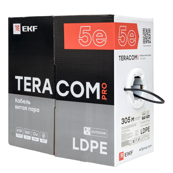 Витая пара TERACOM PRO Cat.5E F/UTP 4 п. solid внеш. 24AWG LDPE черн. (305м) - Фото 3