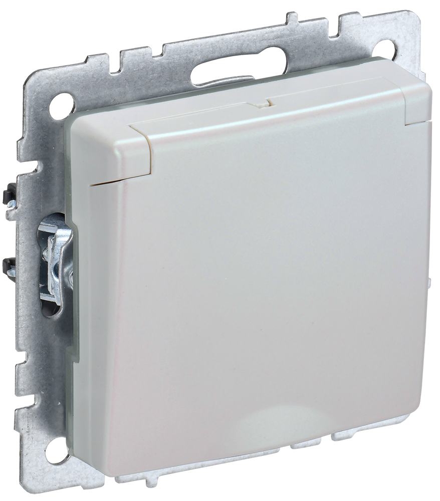 BRITE Розетка 1-местная с заземлением с защитными шторками и крышкой 16А IP20 РСбш10-3-БрЖ жемчуг IEK