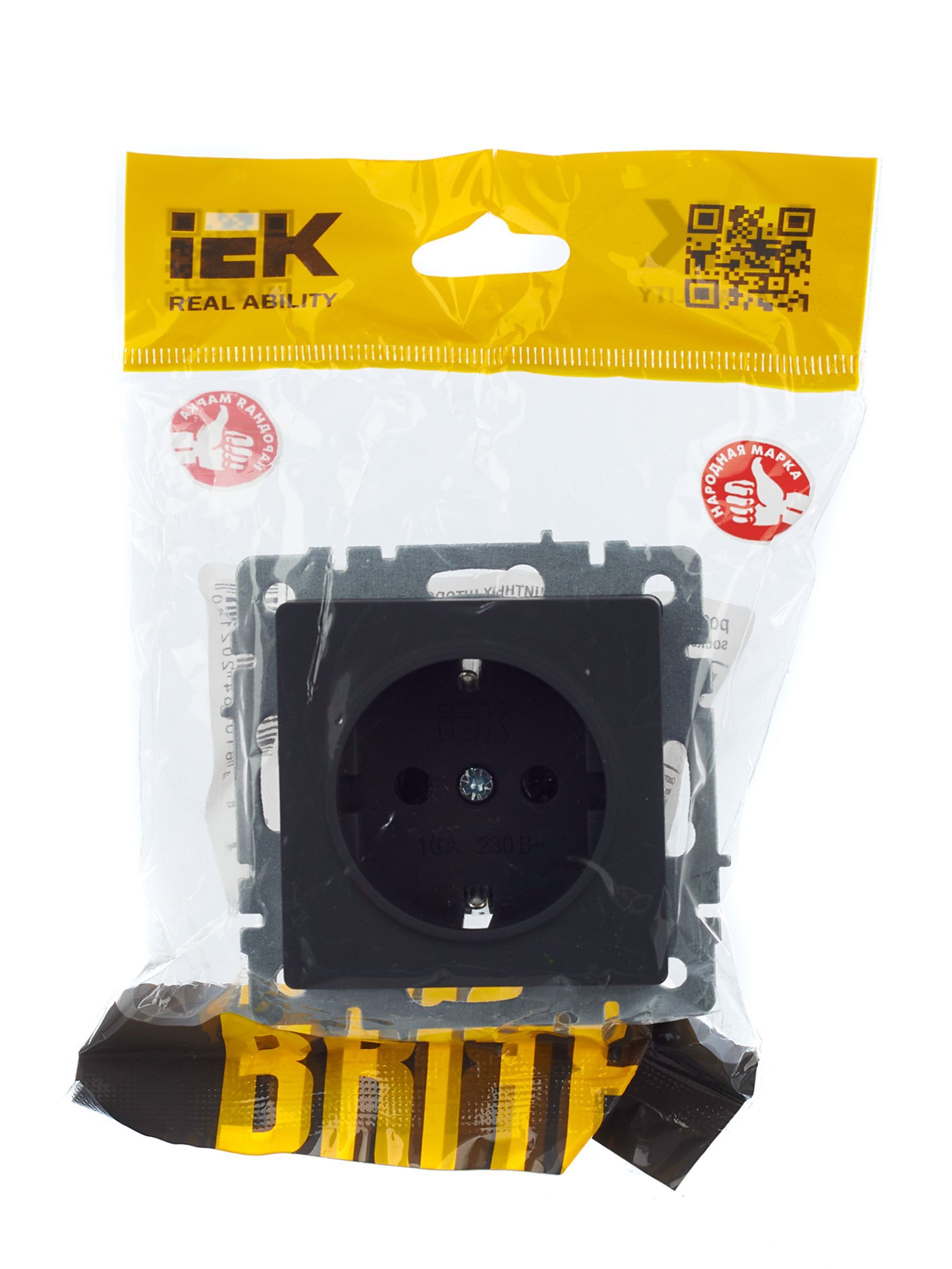 BRITE Розетка 1-местная с заземлением без защитных шторок 16А РС11-1-0-БрГ графит IEK - Фото 5