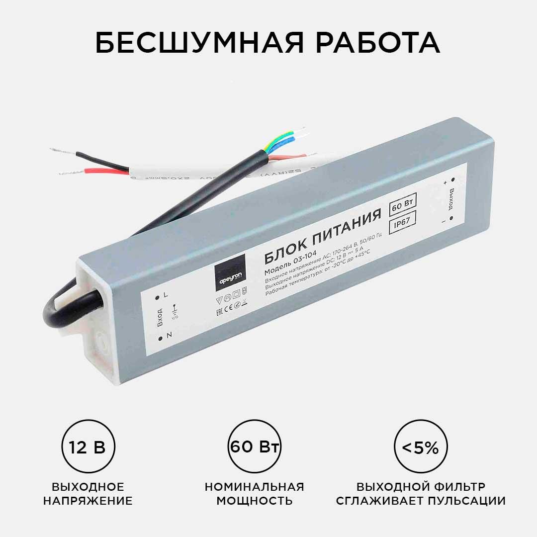 Блок питания 12В, (СТ), 60Вт, импульсный, IP67, 170-264В, 5А - Фото 9