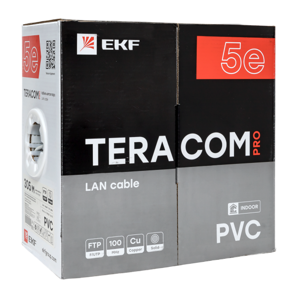 Витая пара TERACOM PRO Cat.5E F/UTP 4 п. solid 24AWG PVC сер. (305м) - Фото 2