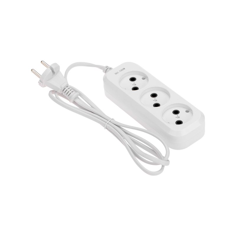 Удлинитель 3 гнезда, 1,5м, 2х0,75мм², б/з, белый PROconnect