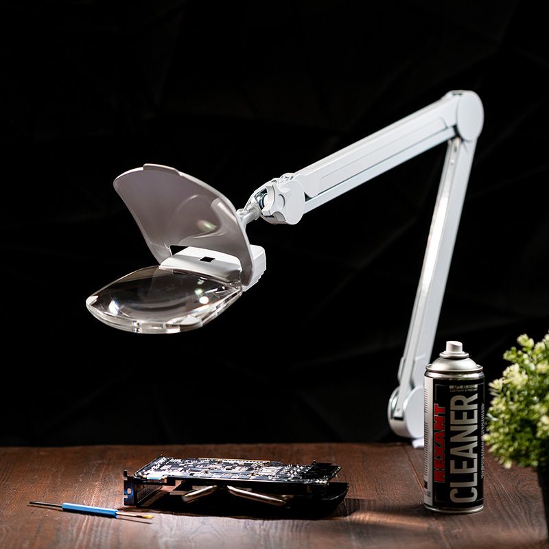 Лупа на струбцине квадратная 3D+20D с подсветкой 6LED, серия EXPERT, белая REXANT - Фото 2