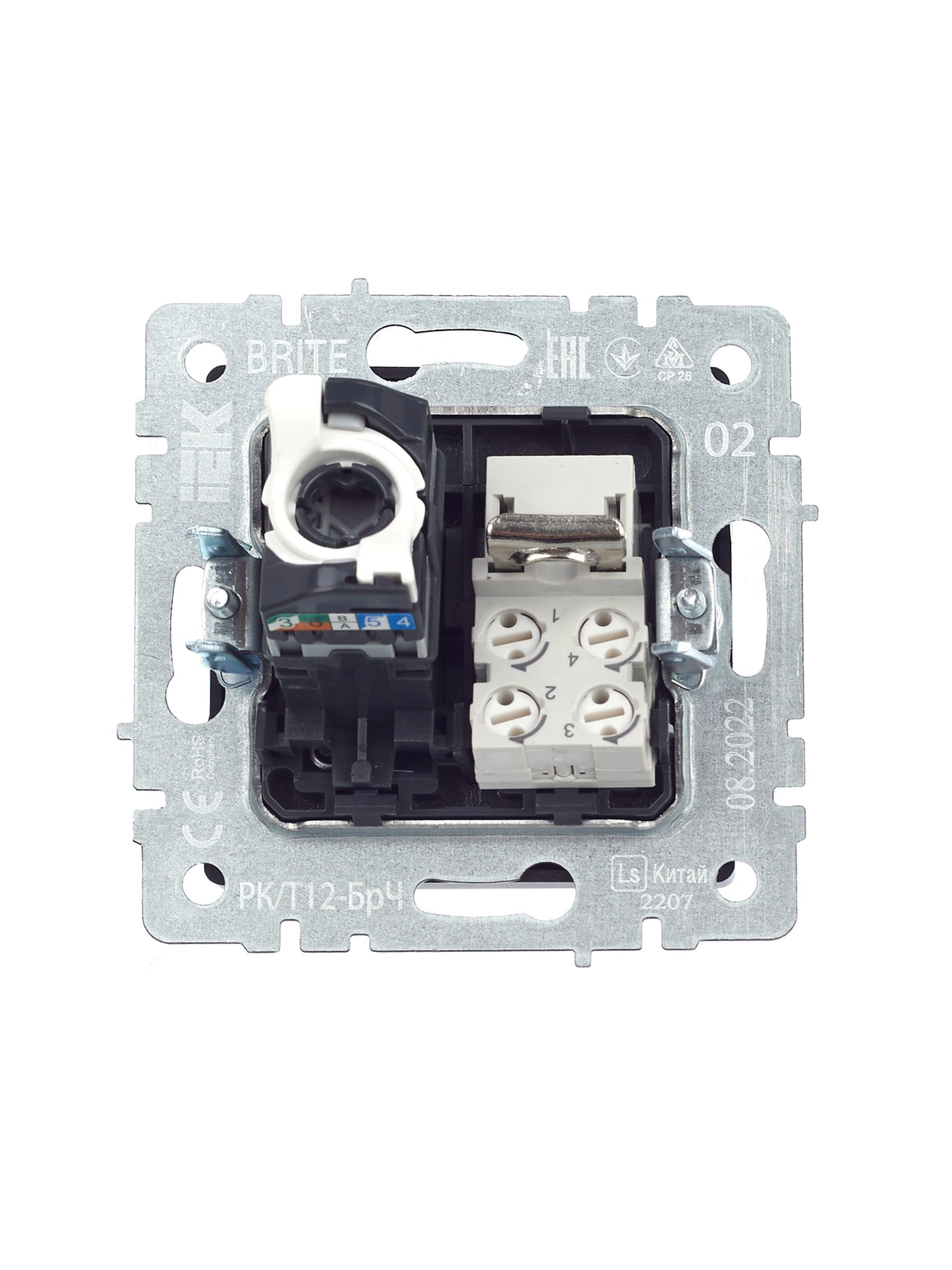 BRITE Розетка двойная RJ11+RJ45 кат.5E РК/Т12-БрЧ черный IEK - Фото 2
