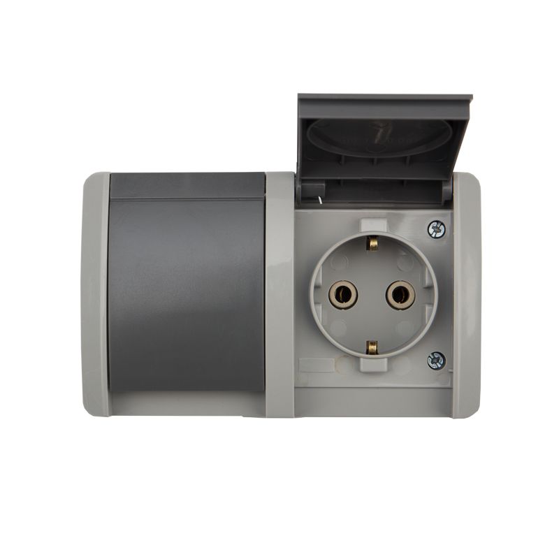 Блок горизонтальный 2 розетки INDUSTRIAL IP54 с/з, о/у, серый KRANZ - Фото 3