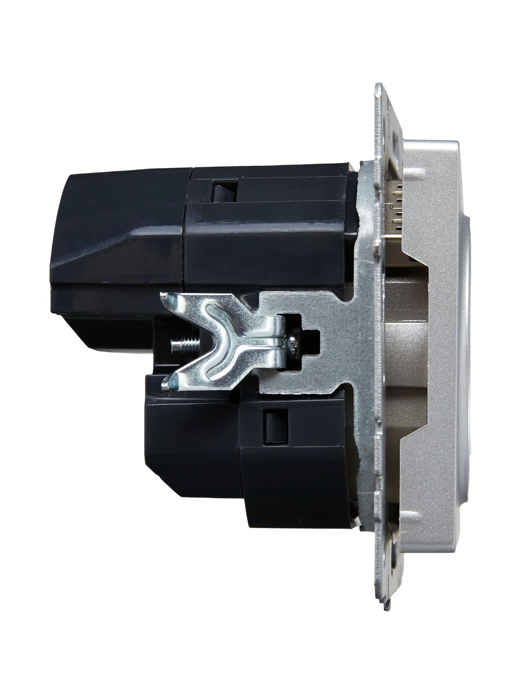 BRITE Розетка 1-местная с заземлением с защитными шторками 16А с USB A+A 5В 3,1А РЮш10-2-БрА алюминий IEK - Фото 2