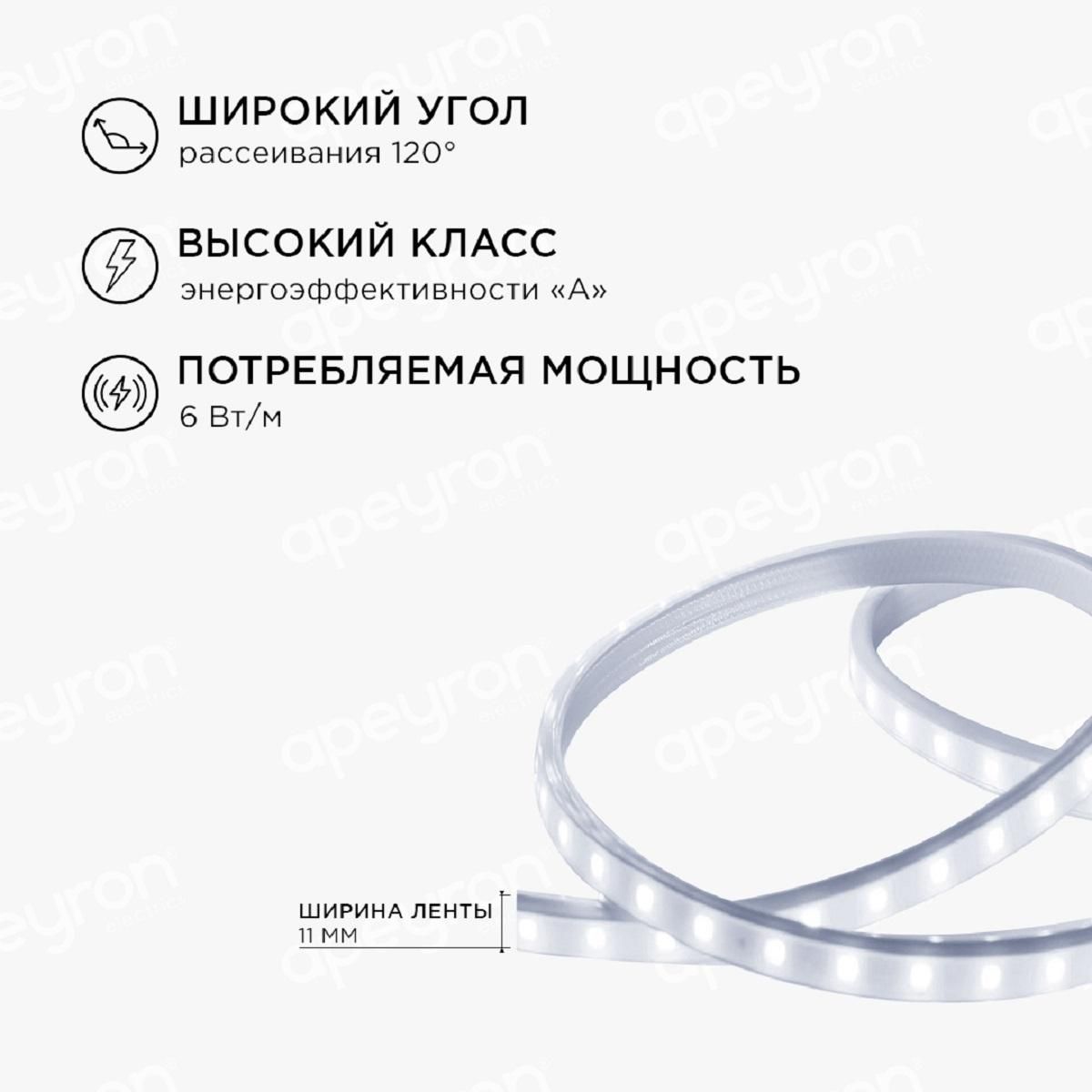 Комплект светодиодной подсветки smd2835 60д/м 220В 6000К IP65 5м Apeyron - Фото 3