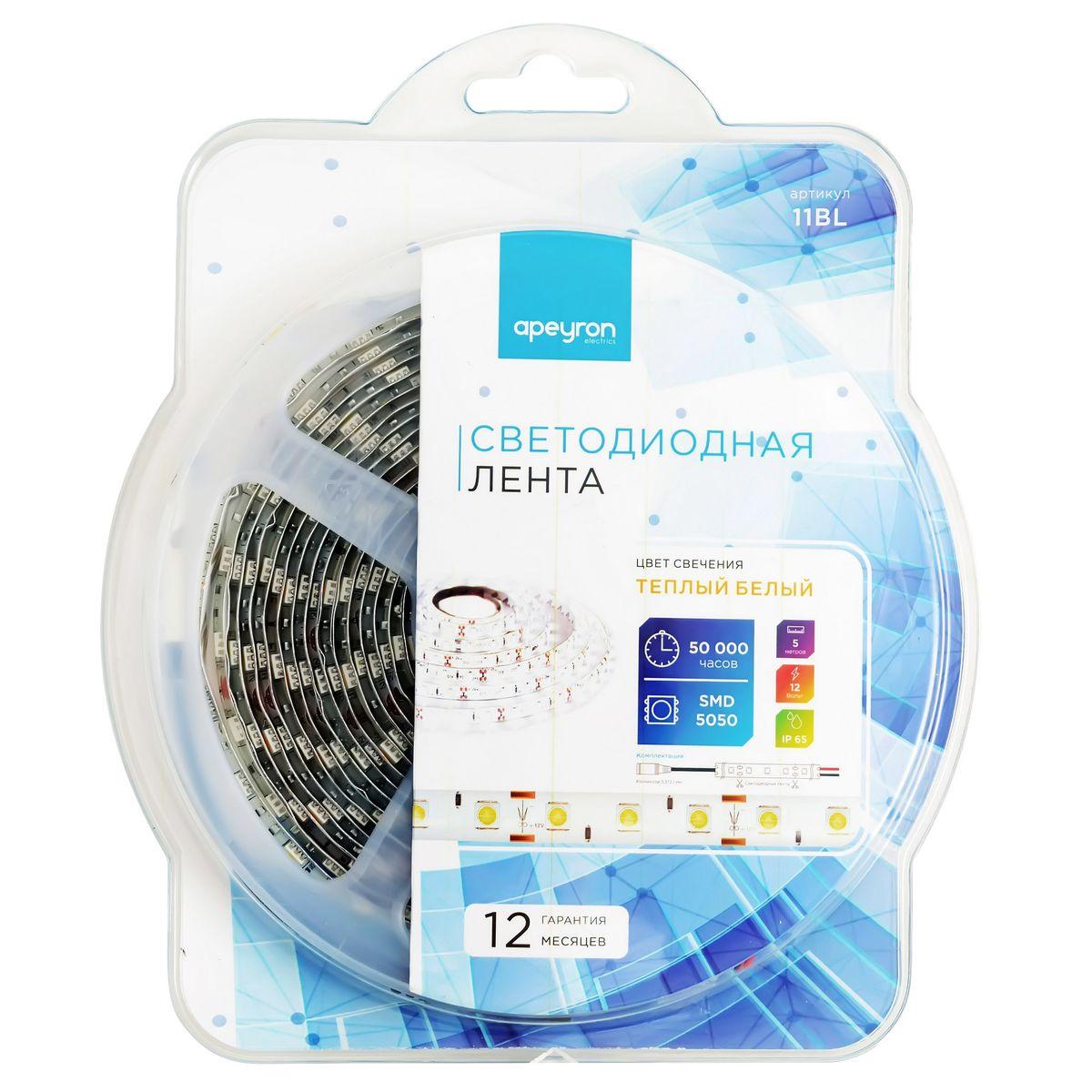 Лента светодиодная в блистере СТ smd5050 60д/м 12В 3000К  IP65 5м Apeyron - Фото 7