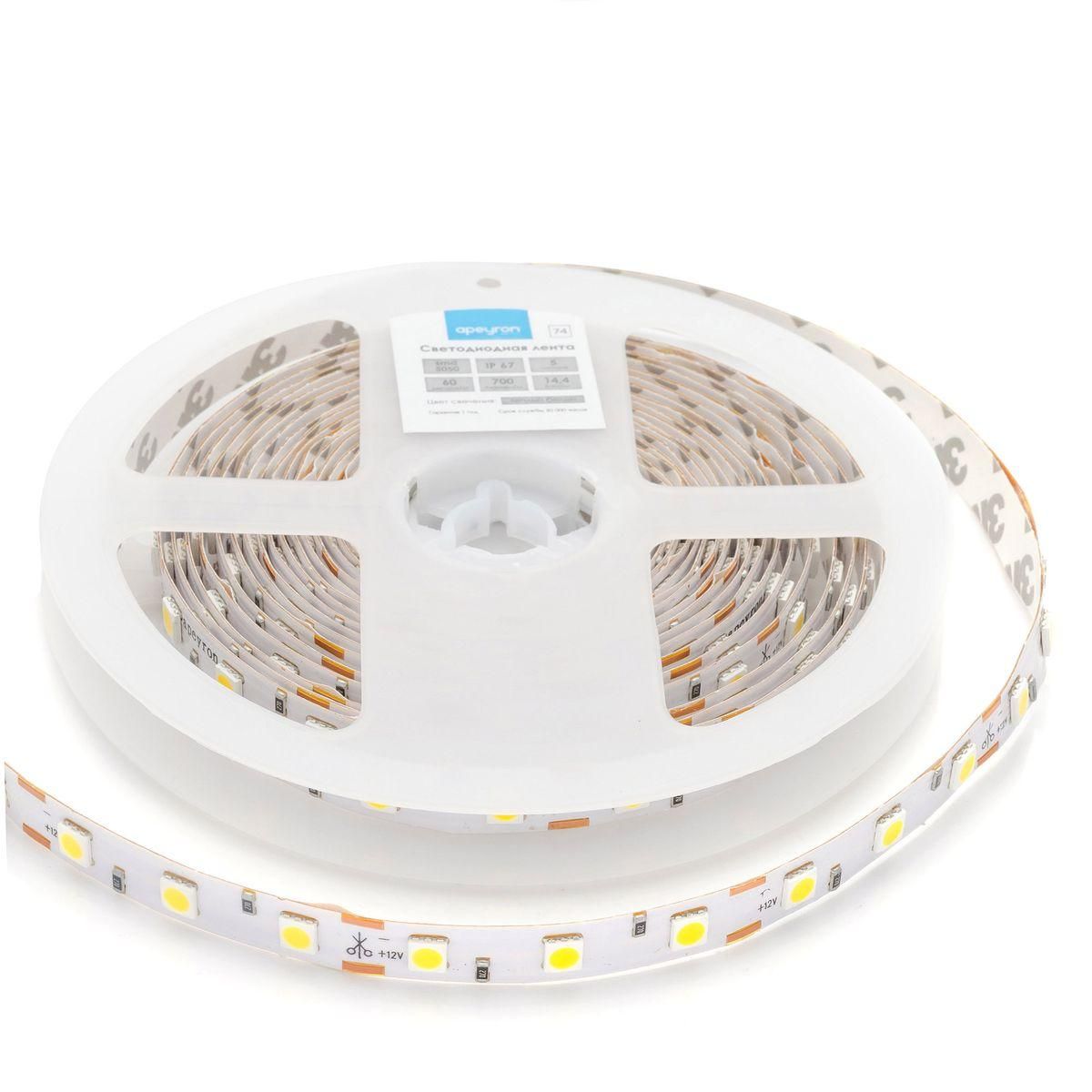 Лента светодиодная СТ smd5050 60д/м 12В 3000К IP67 5м Apeyron - Фото 8