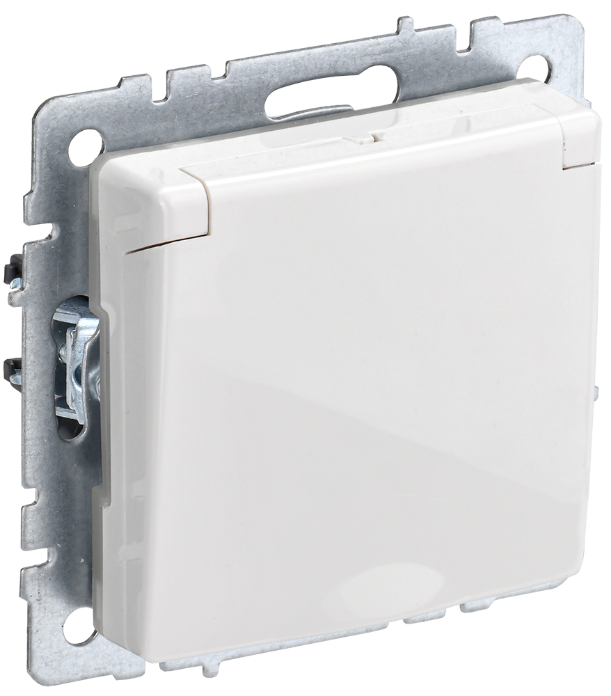 BRITE Розетка 1-местная с заземлением с защитными шторками и крышкой 16А IP44 РСбш10-3-44-БрБ белый IEK