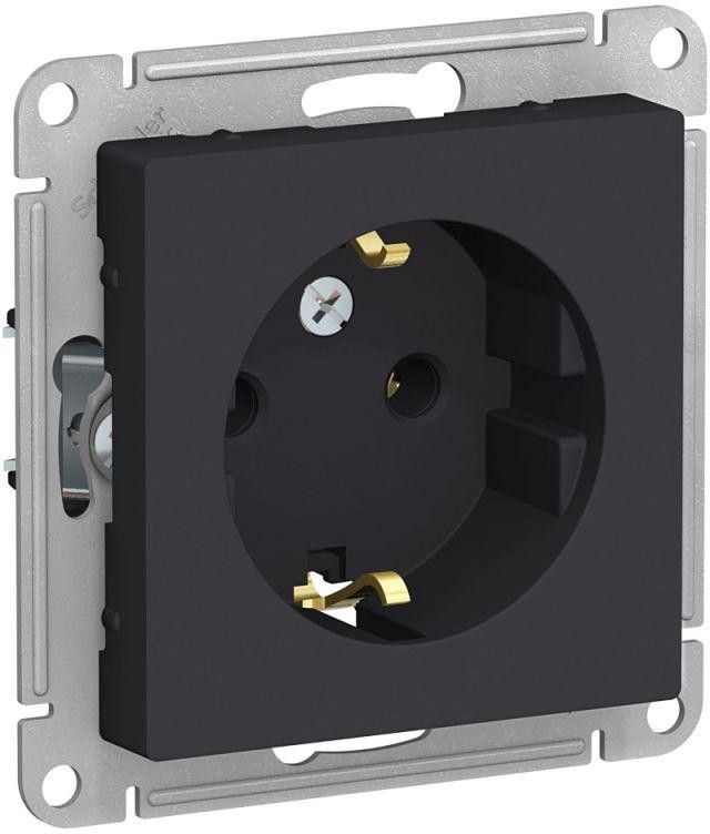 Розетка 1-м СП AtlasDesign 16А IP20 с заземл. механизм карбон SE ATN001043