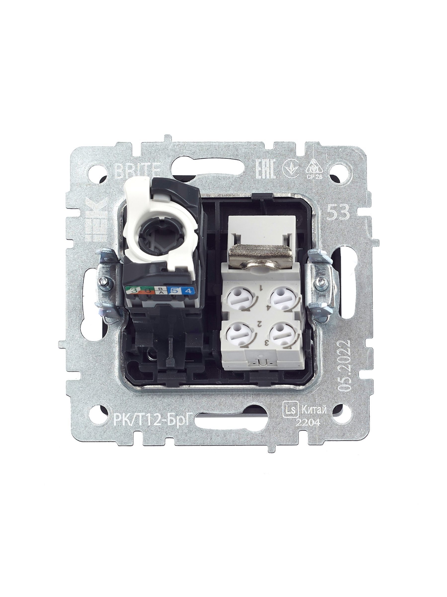 BRITE Розетка двойная RJ11+RJ45 кат.5E РК/Т12-БрГ графит IEK - Фото 4