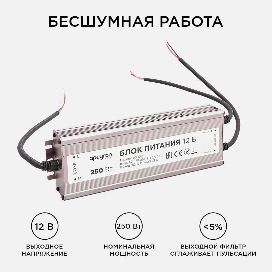 Блок питания 12В, (СТ), 250Вт, импульсный, IP67, 170-264В, 20,83А - Фото 7