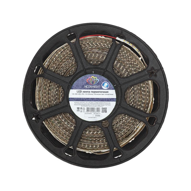 Лента светодиодная 12В, SMD2835, 120 LED/м, 3000К, 10мм, 50м, IP65 LAMPER - Фото 2
