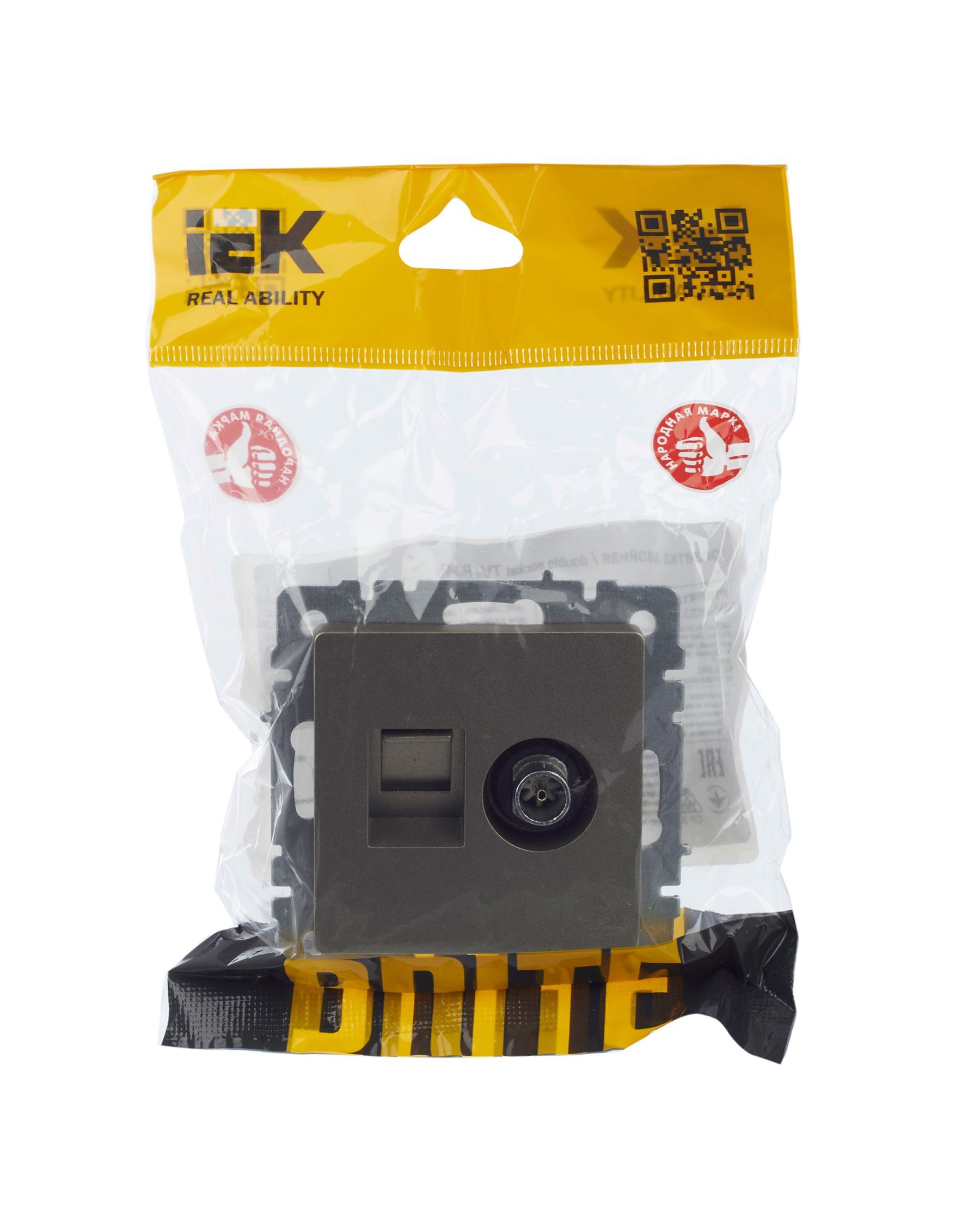 BRITE Розетка двойная TV+RJ45 кат.5E РТВ/РК12-БрШ шампань IEK - Фото 3