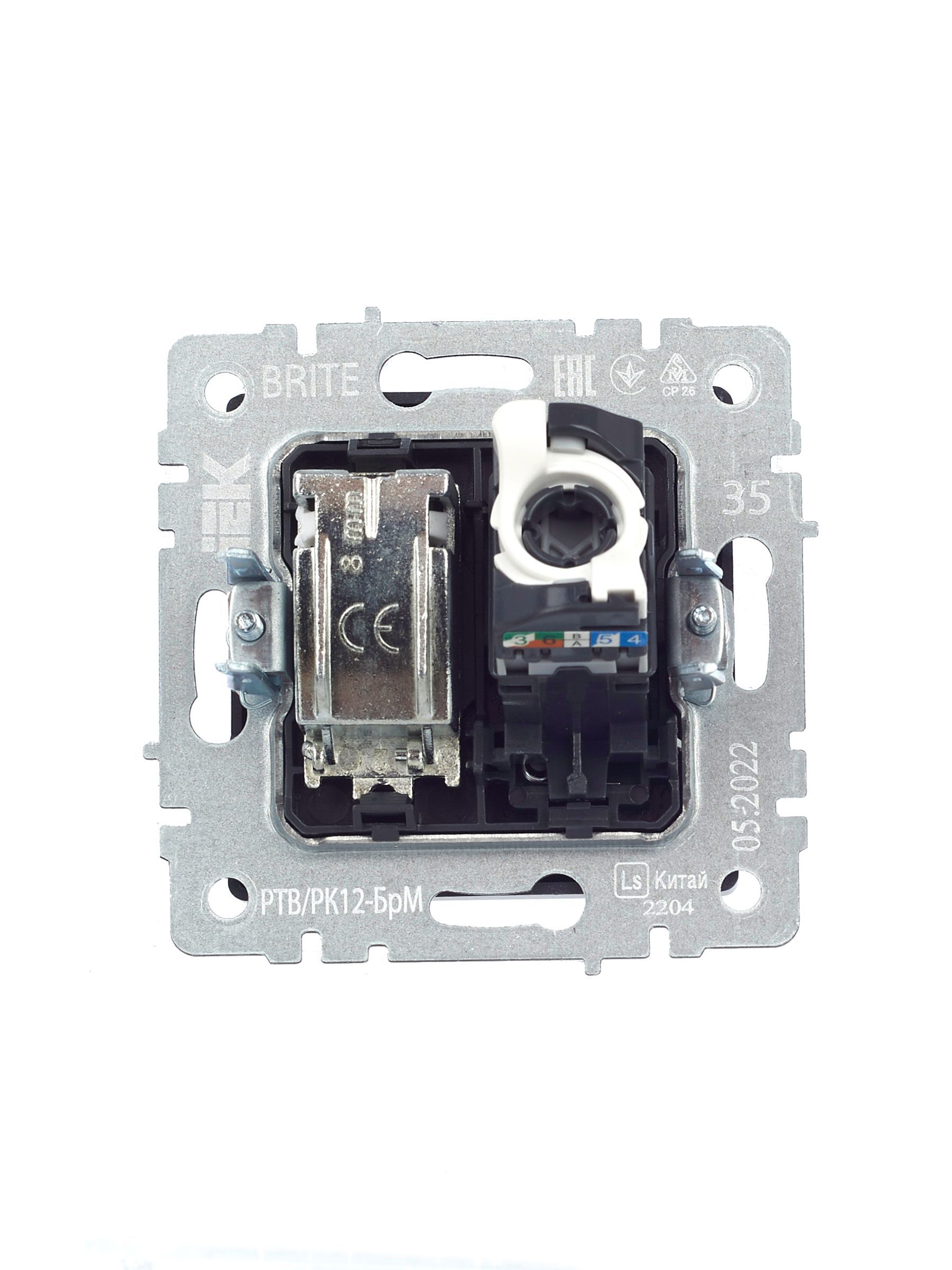 BRITE Розетка двойная TV+RJ45 кат.5E РТВ/РК12-БрМ маренго IEK - Фото 7