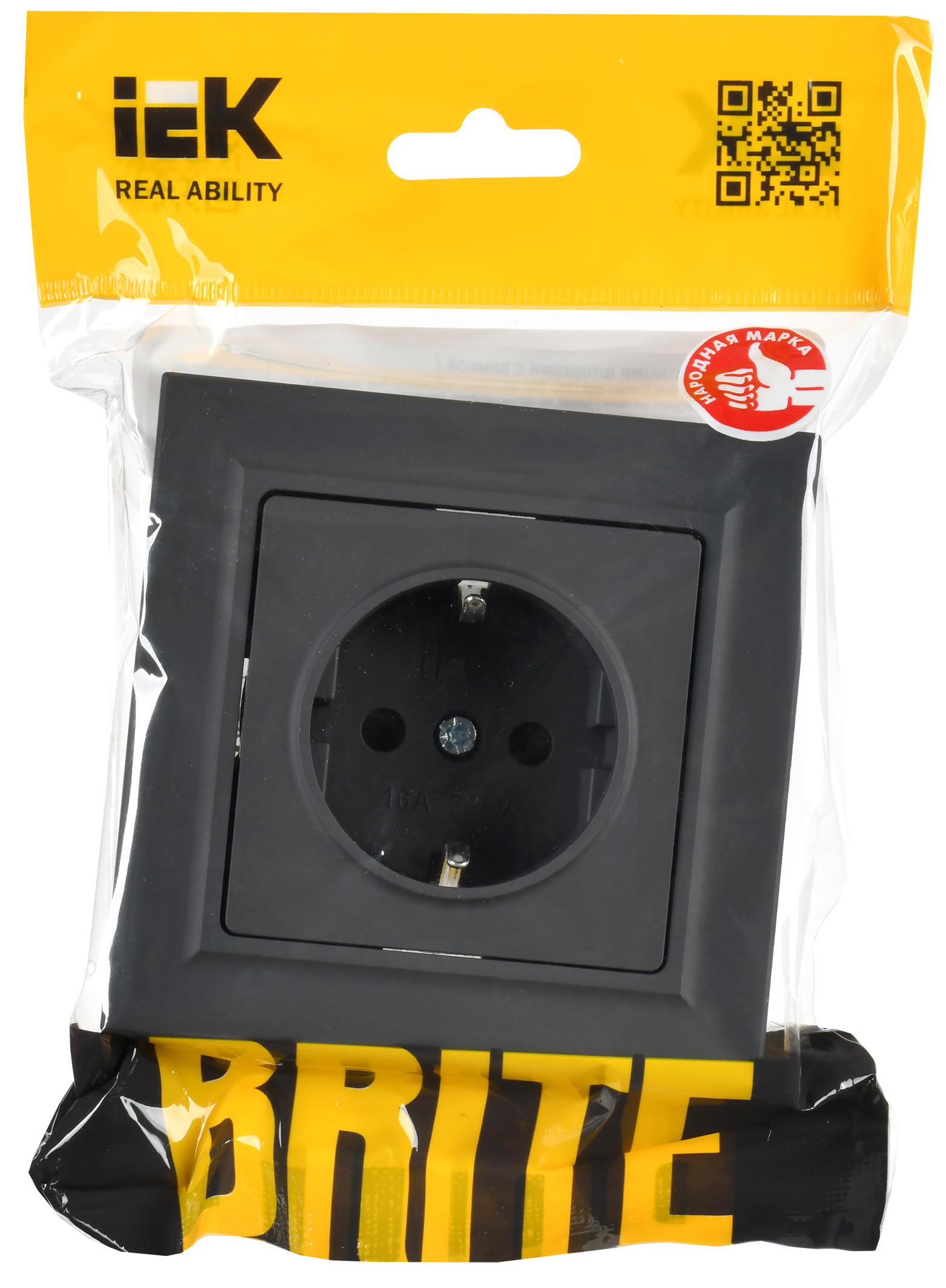 BRITE Розетка 1-местная с заземлением с защитными шторками 16А в сборе РСР14-1-0-БрГ графит IEK - Фото 2