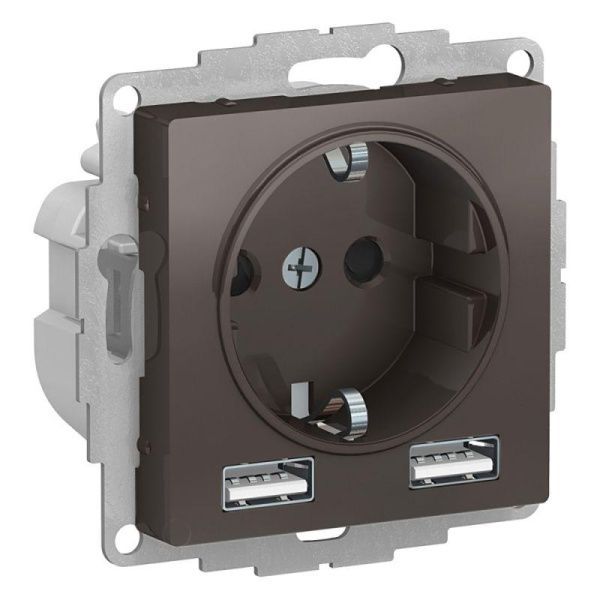 Розетка 3-м СП AtlasDesign 16А  IP20 с 2-мя заряд. устройствами USB тип A+A 5В/2.4А 2х5В/1.2А механиз