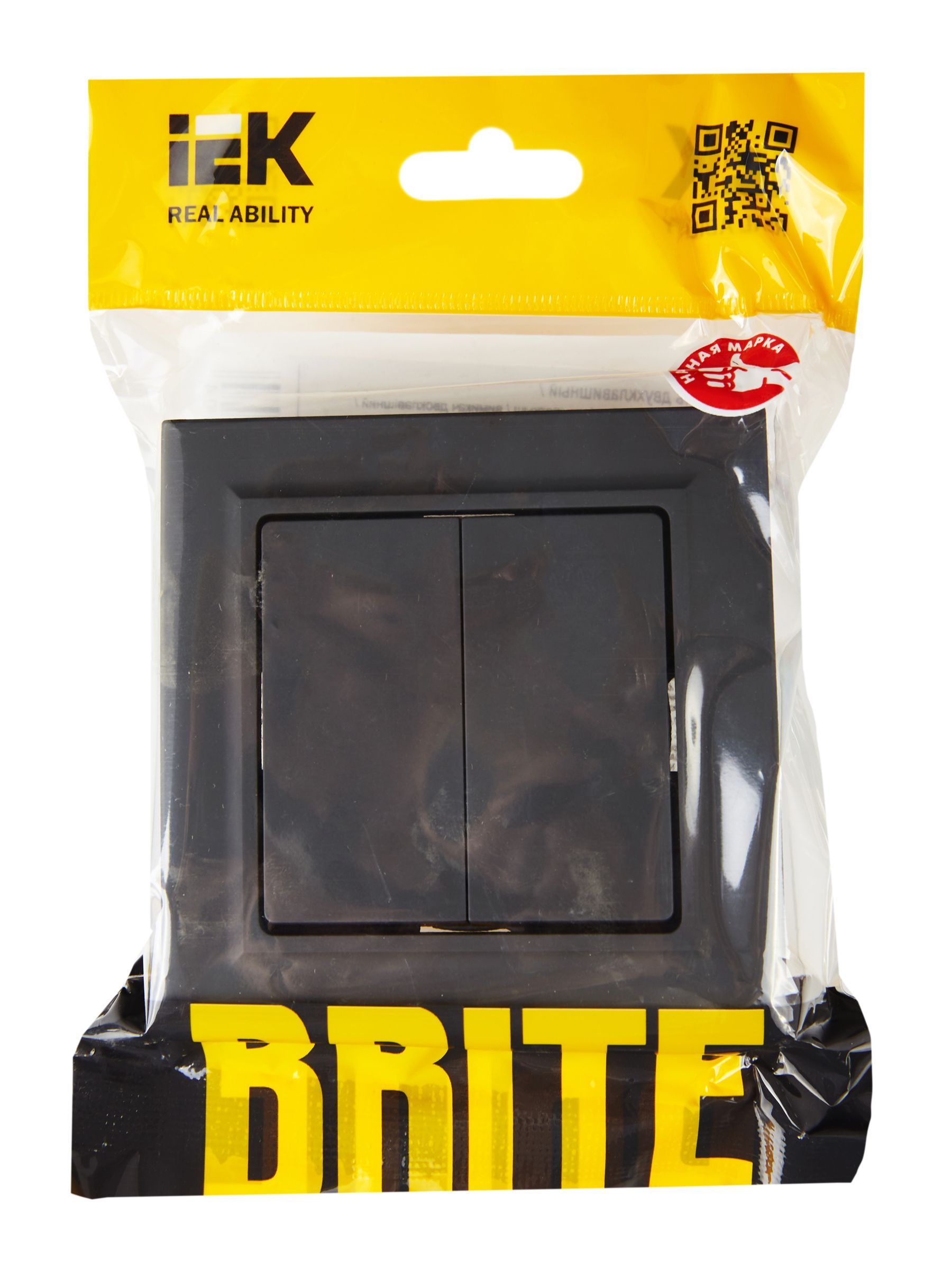 BRITE Выключатель 2-клавишный 10А в сборе ВСР10-2-0-БрГ графит IEK - Фото 5