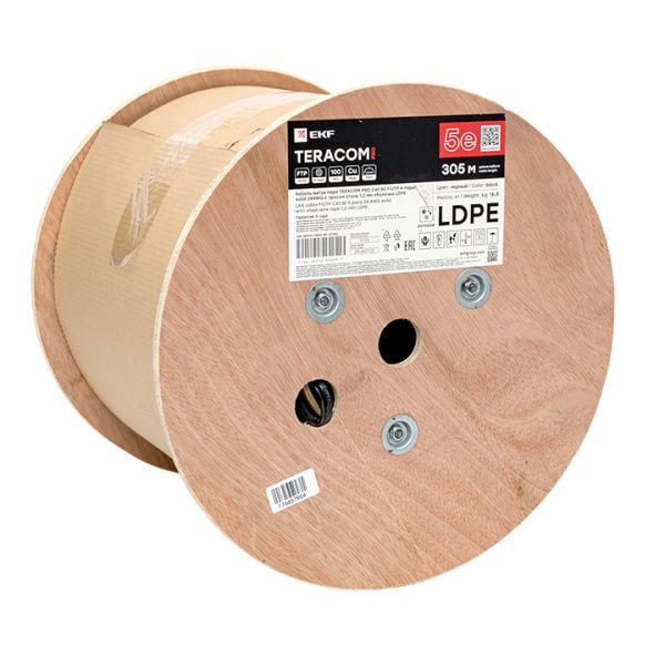 Витая пара TERACOM PRO Cat.5E F/UTP 4 п. solid 24AWG с тросом сталь 1,2 мм LDPE черн. (305м) - Фото 3