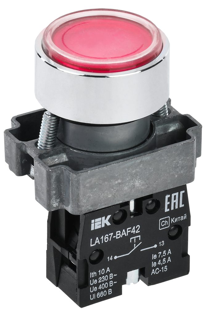 Кнопка управления LA167-BAF42 d=22мм 1р красная IEK