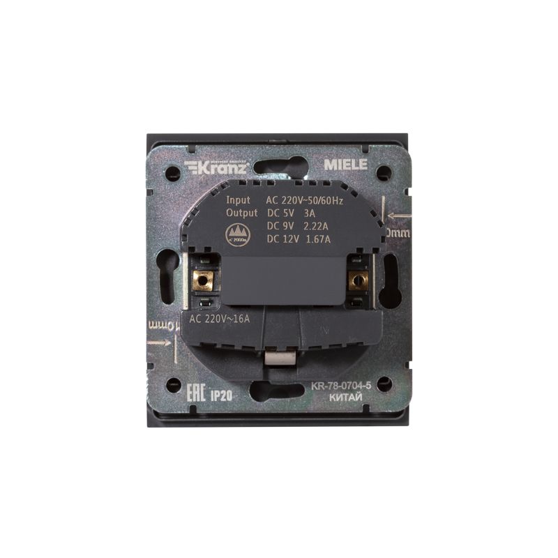 Розетка STRONG 1-ая с/з с/у з/ш 16А с USB A+C быстрой зарядки 5В/3А антрацит KRANZ - Фото 3
