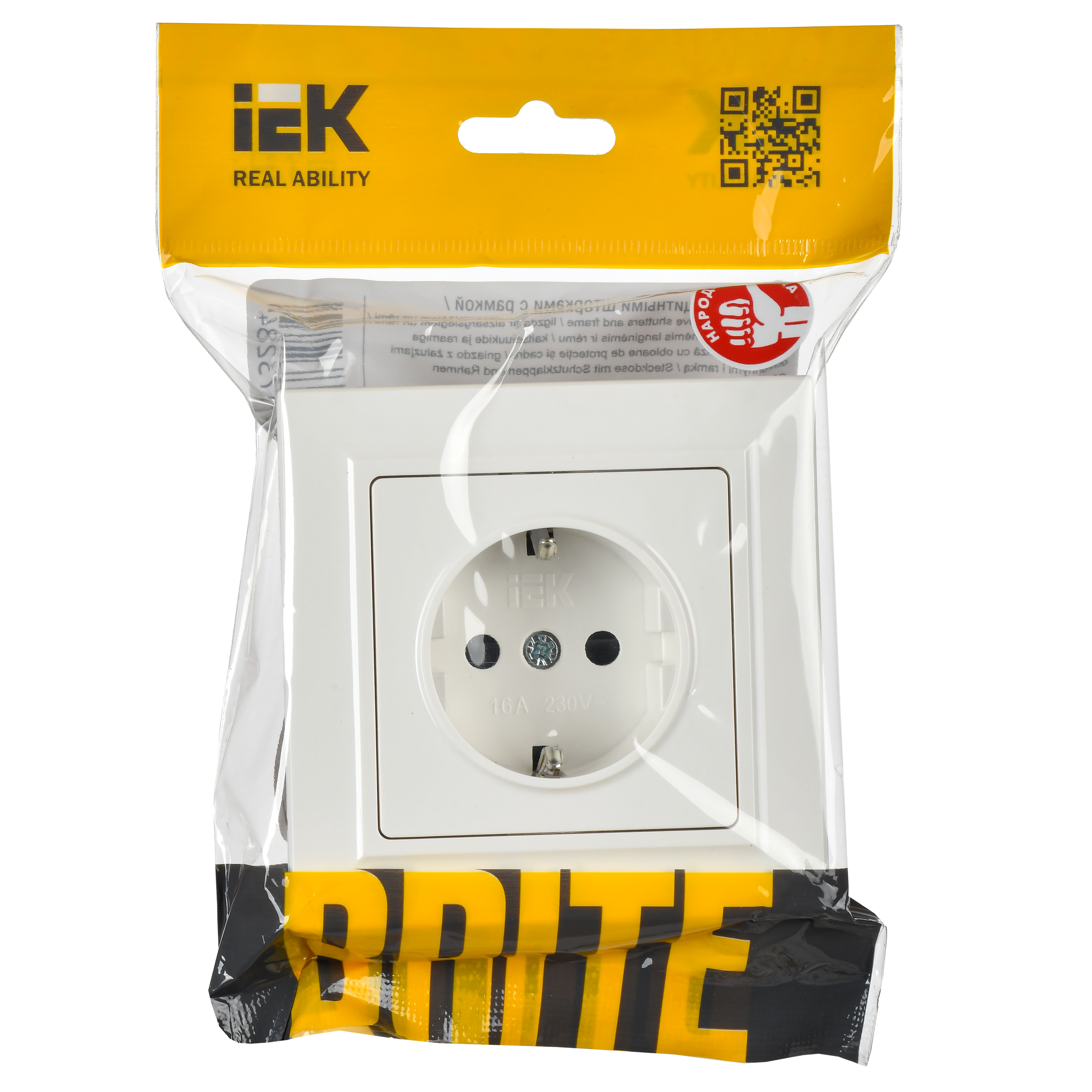 BRITE Розетка 1-местная с заземлением с защитными шторками 16А в сборе РСР14-1-0-БрБ белый IEK - Фото 6