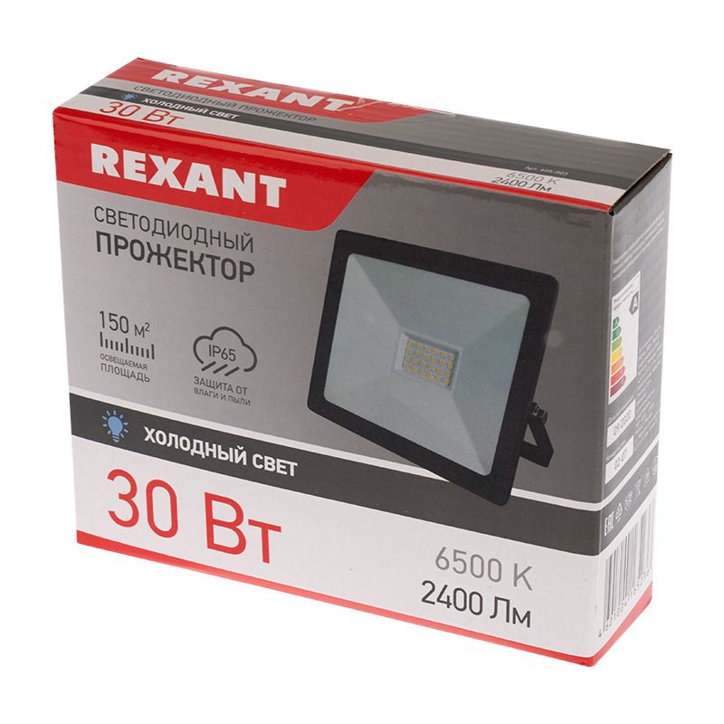 Прожектор светодиодный СДО 30Вт 2400Лм 6500К холодный свет, черный корпус REXANT - Фото 2