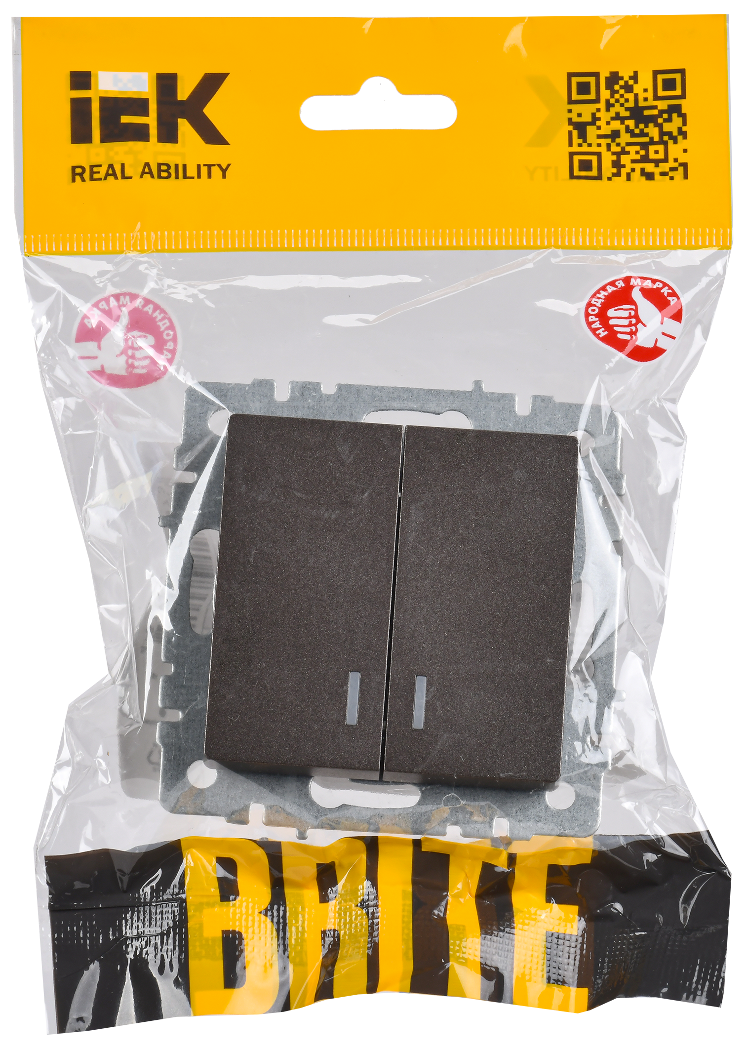 BRITE Выключатель 2-клавишный с индикацией 10А ВС10-2-1-БрТБ темная бронза IEK - Фото 2