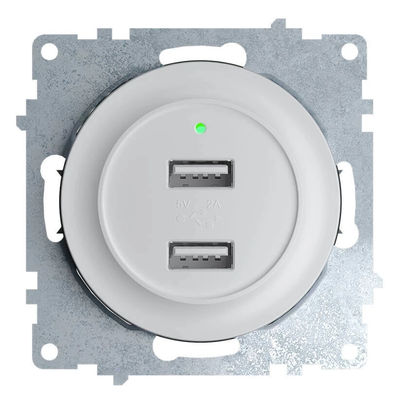 Розетка USB двойная, с подсветкой, цвет белый Florence
