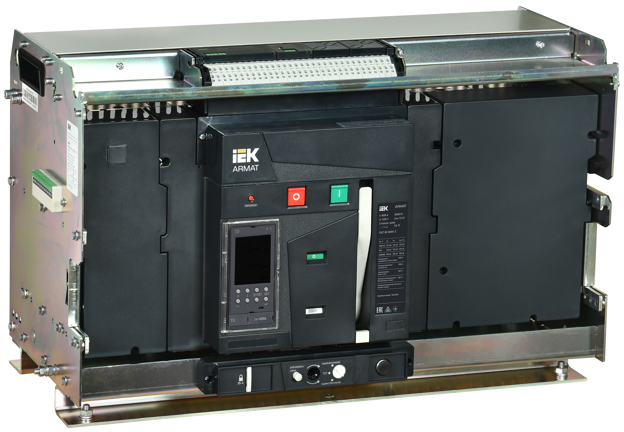 ARMAT AR-A6V TD40 3P W HR Выключатель автоматический воздушный 125кА расцепитель TD 4000А 3P выдвижной с аксессуарами ~220-240В: реле отключения, реле для распределения электроэнергии