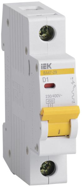 KARAT Автоматический выключатель ВА47-29 1P D 1А 4,5кА IEK MVA20-1-001-D