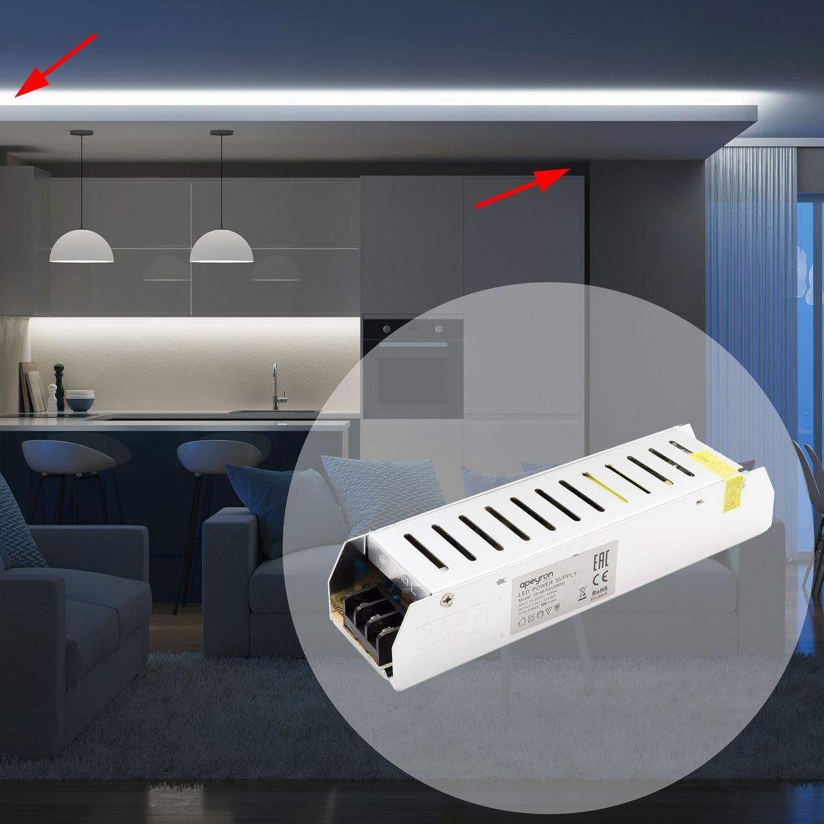 Блок питания (слим-метал) 12В, 100 Вт, IP20, 8,3 А, 185*40*32 мм - Фото 16
