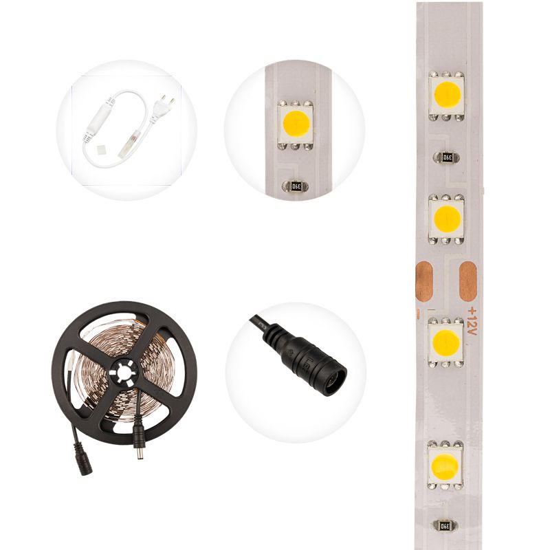 Лента светодиодная 12В, SMD5050, 14,4Вт/м, 60 LED/м, 3000K, 10мм, 5м, IP20 LAMPER - Фото 3