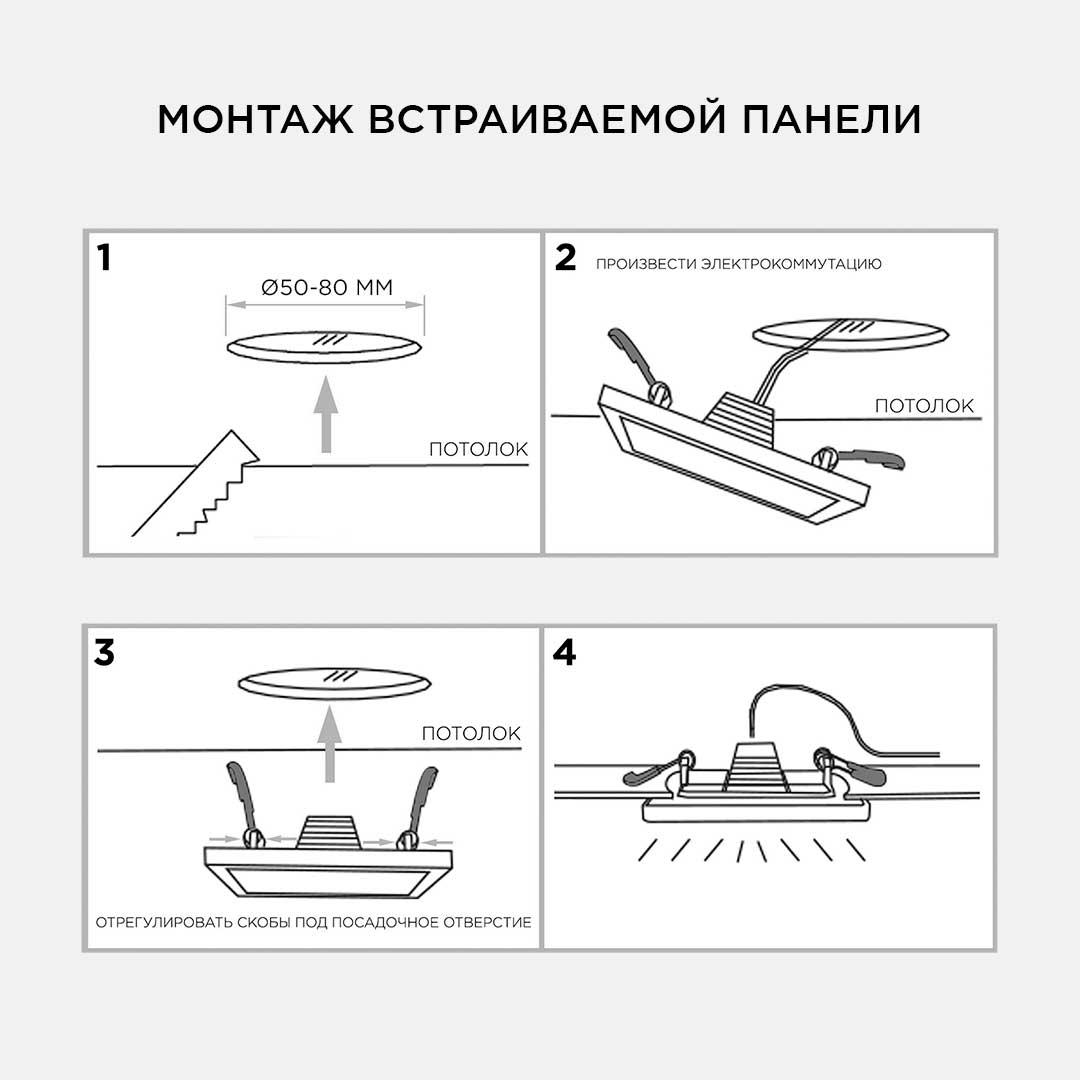 Панель светодиодная встраиваемая квадратная  8Вт, 750Лм, 115х115х20мм, 4500К, Apeyron - Фото 28
