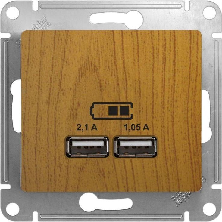 Розетка USB 2-м СП Glossa тип A+A 5В/2100мА 2х5В/1050мА механизм дерево дуб SE GSL000533