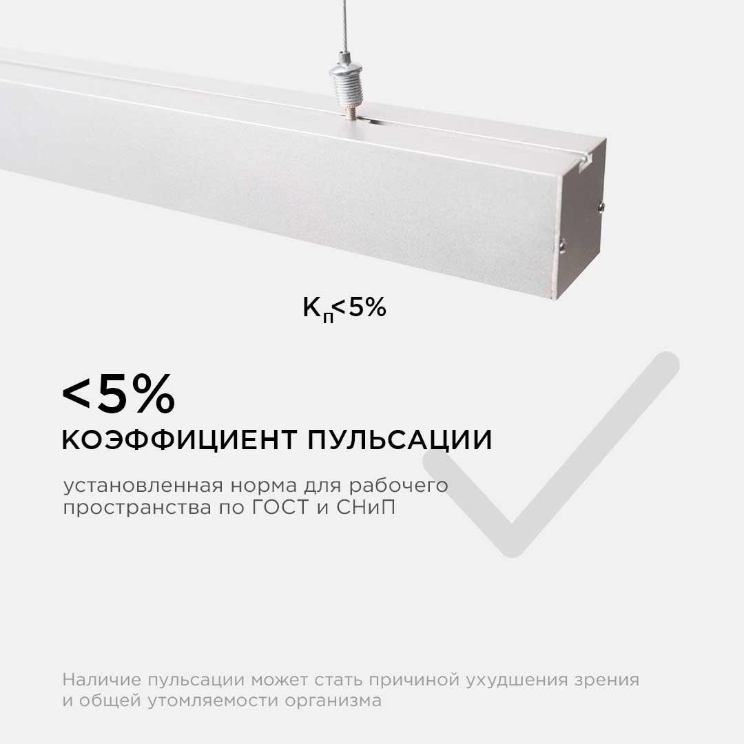 Светильник линейный подвесной светодиодный, 24Вт, IP 44, 4х4х100 см, цвет - серебро - Фото 3