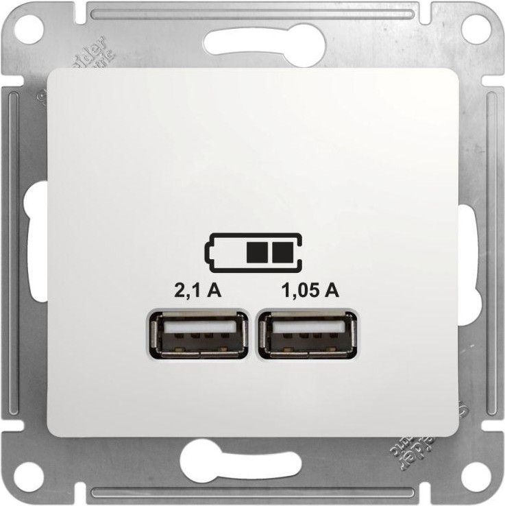 Розетка USB 2-м СП Glossa тип A+A 5В/2.1А 2х5В/1.05А механизм бел. SE GSL000133