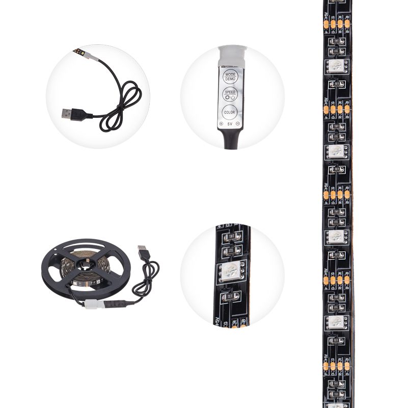 Лента светодиодная 5В, SMD5050, 7,2Вт/м, 30 LED/м, RGB, 10мм, 3м, с USB коннектором, черная, IP20 LAMPER - Фото 3