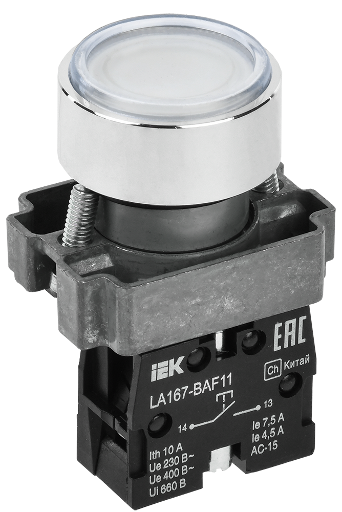 Кнопка управления LA167-BAF11 d=22мм 1з белая IEK
