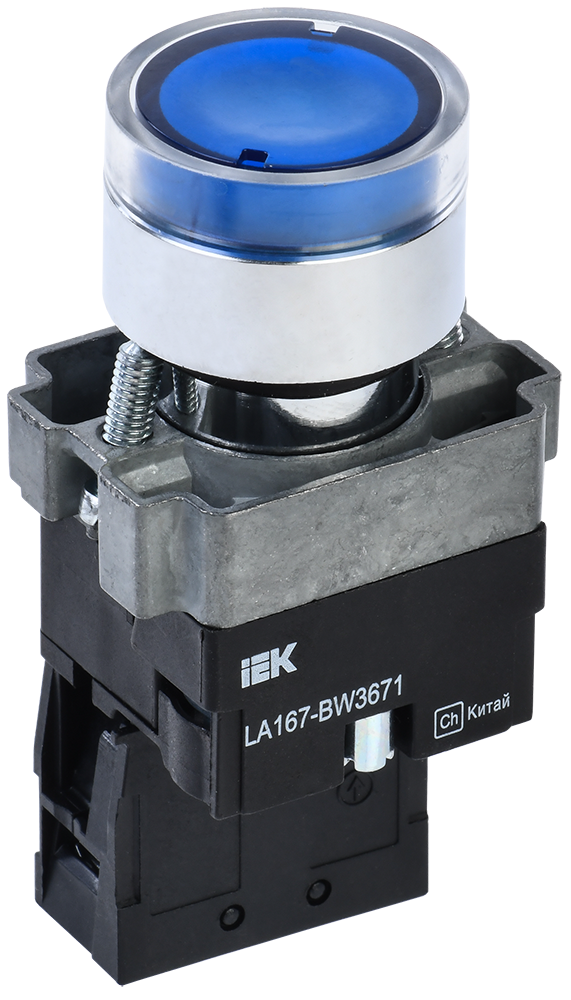 Кнопка управления LA167-BW3671 d=22мм RC 1з с подсветкой синяя IEK