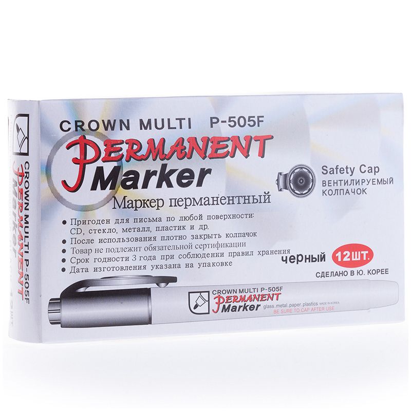 Маркер перманентный Multi Marker Super Slim 1мм, черный, пулевидный Crown - Фото 2