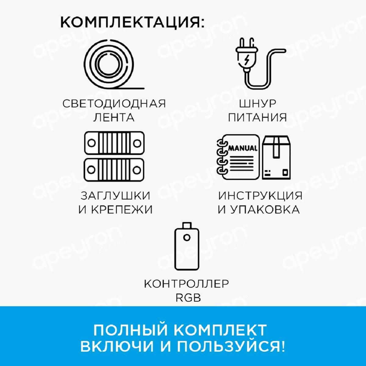 Лента светодиодная smd5050 60д/м 220В IP44 15м RGB Apeyron - Фото 5