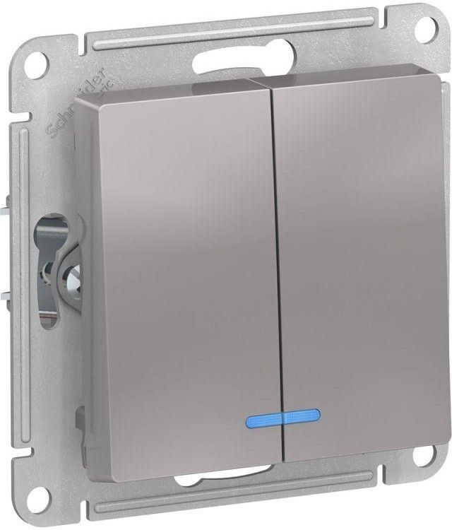 Выключатель 2-кл. СП AtlasDesign 10А IP20 (сх. 5а) 10AX с подсветкой механизм алюм. SE ATN000353