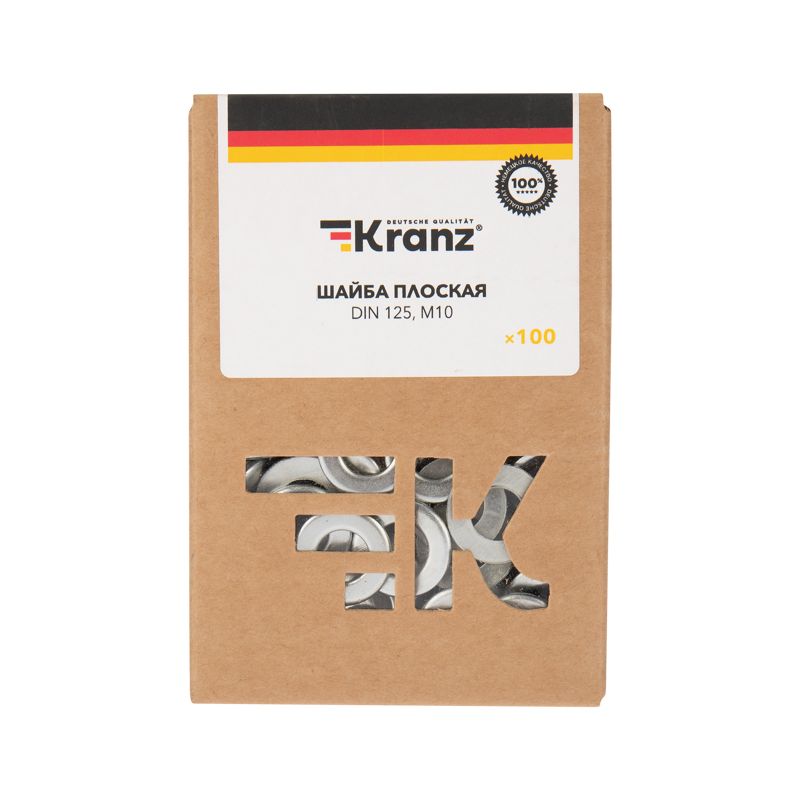 Шайба плоская DIN 125, M10, короб (100 шт/уп) KRANZ - Фото 2