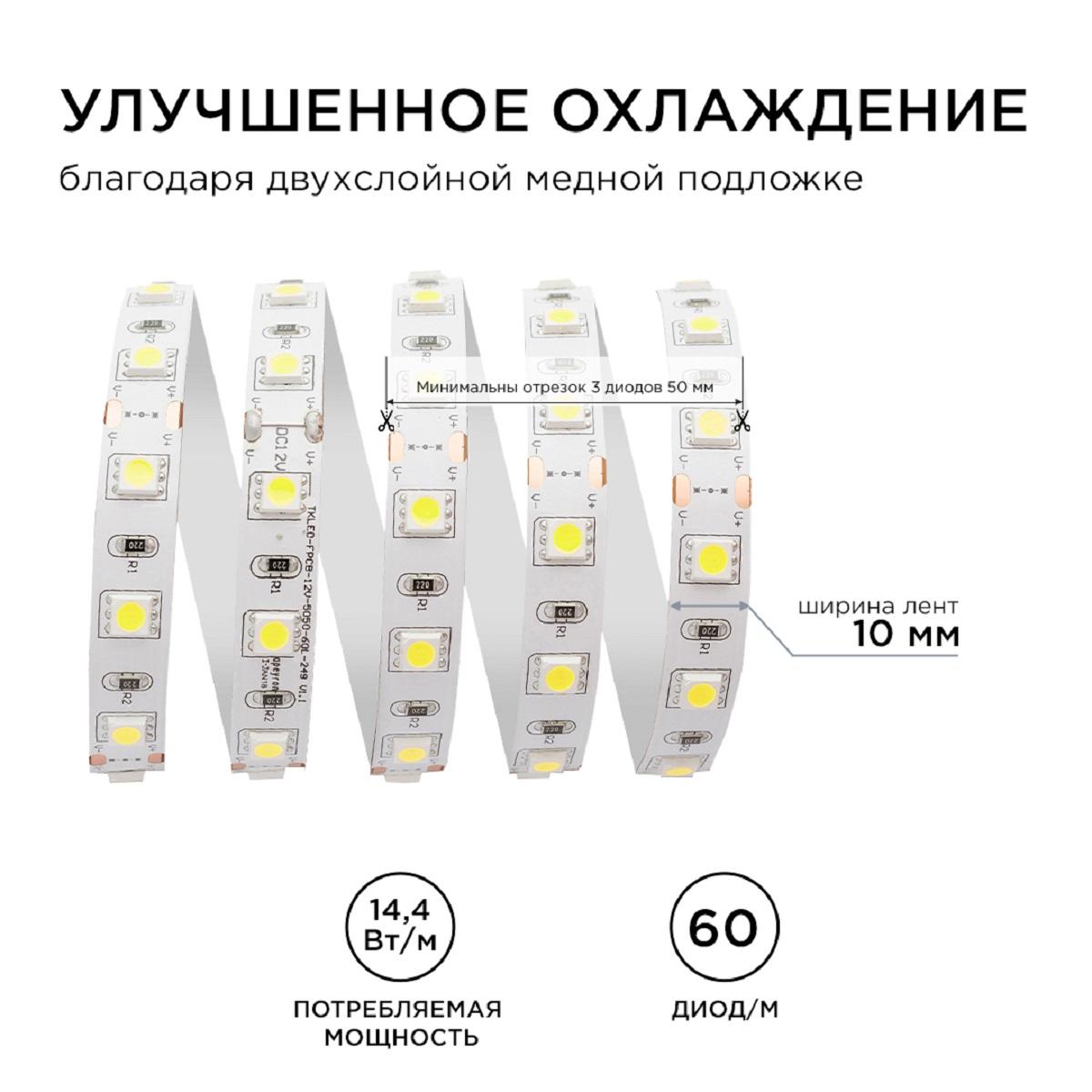 Лента светодиодная СТ smd5050 60д/м 12В 3000К IP20 5м Apeyron - Фото 6