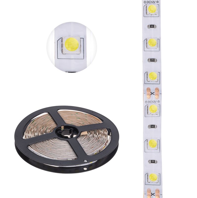 Лента светодиодная 12В, SMD5050, 14,4Вт/м, 60 LED/м, 6500К, 10мм, 5м, для БП с клеммами, IP20 LAMPER - Фото 3